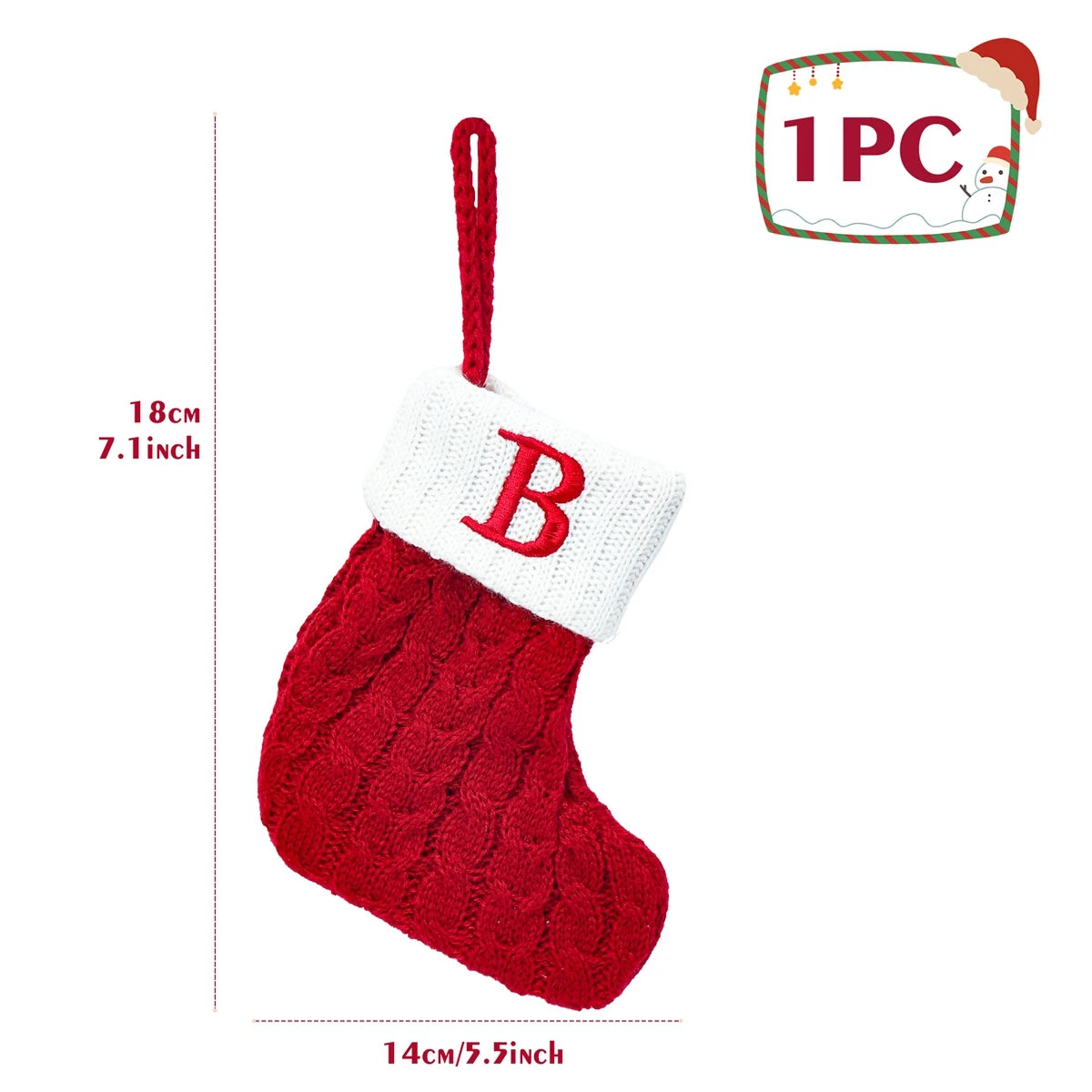 Knitted Christmas Stocking with Snowflake & Letter Design