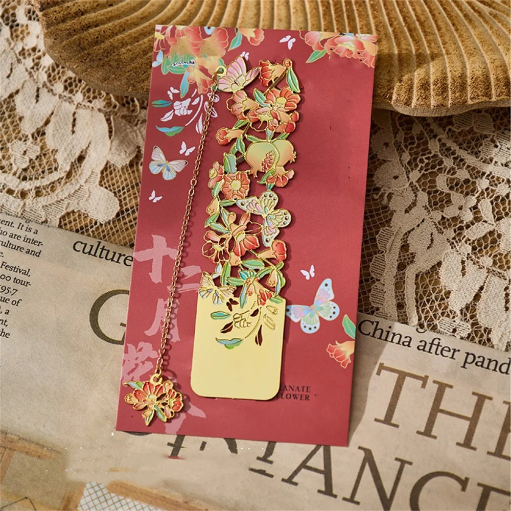 Retro Chinese Floral Metal Bookmark