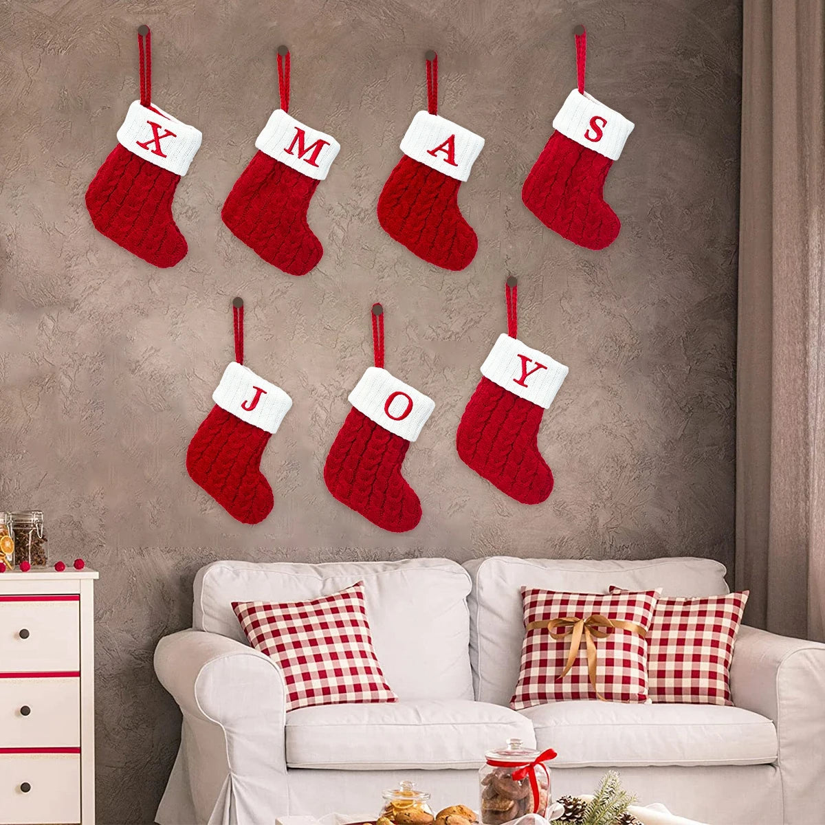 Knitted Christmas Stocking with Snowflake & Letter Design