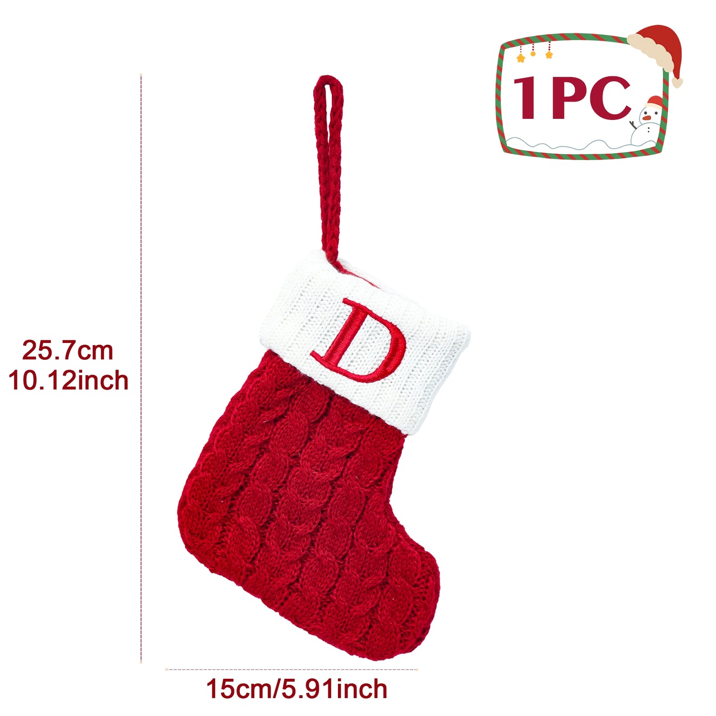 Knitted Christmas Stocking with Snowflake & Letter Design