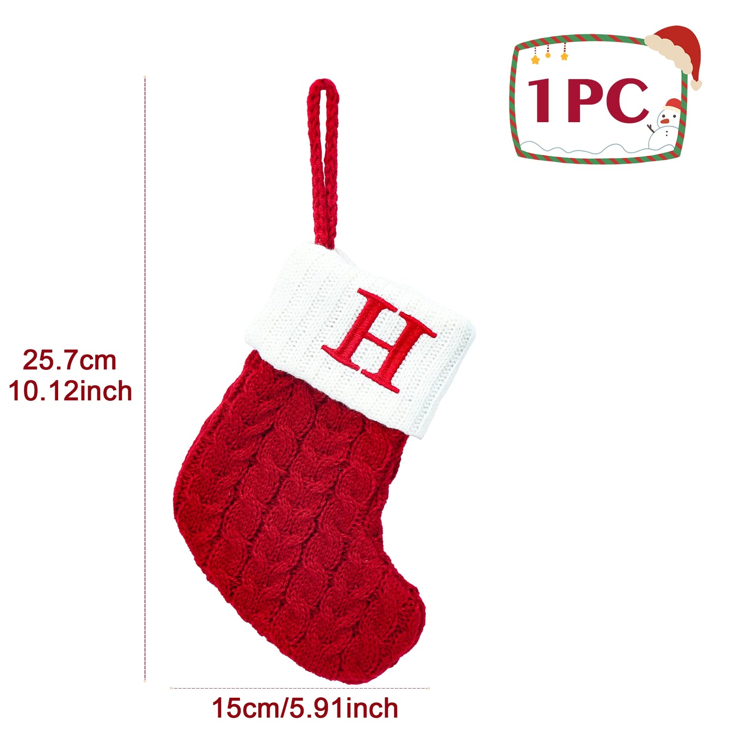 Knitted Christmas Stocking with Snowflake & Letter Design