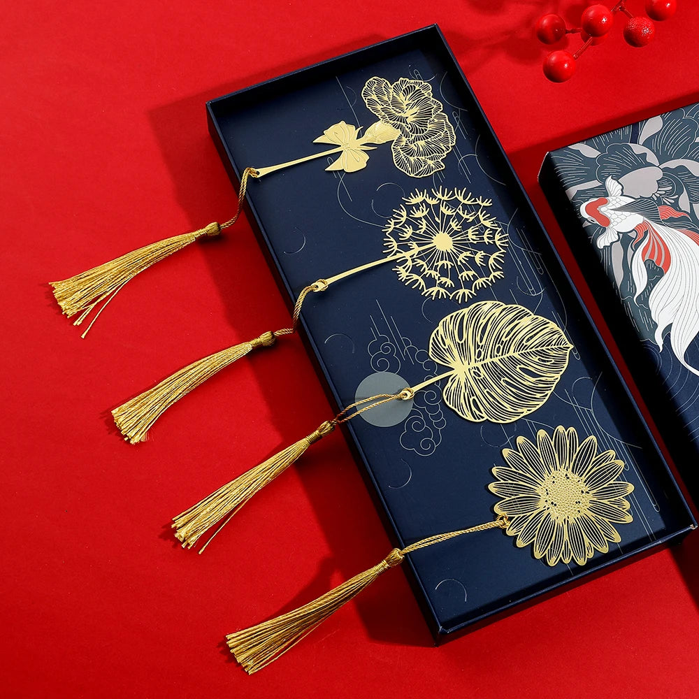 Golden Lotus & Rose Bookmark