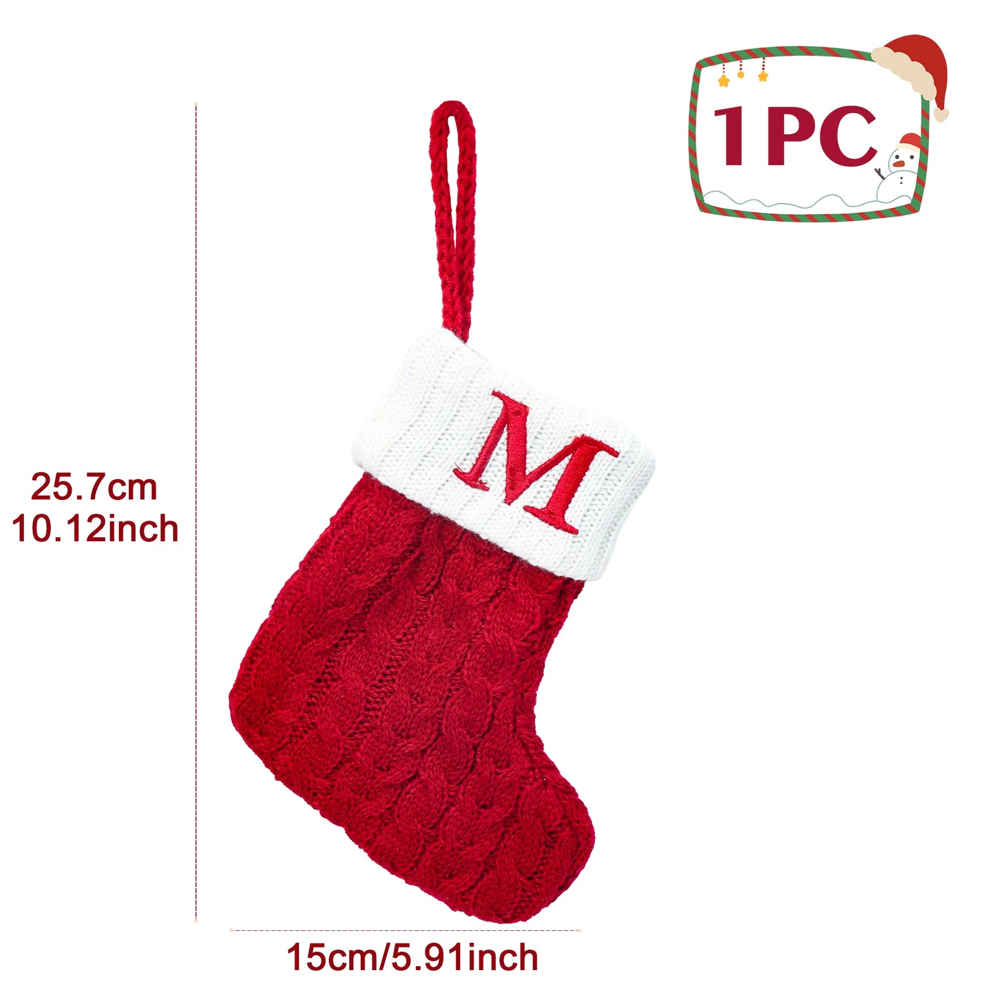 Knitted Christmas Stocking with Snowflake & Letter Design