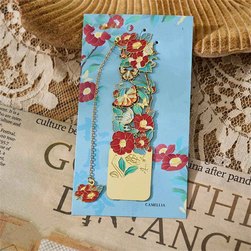 Retro Chinese Floral Metal Bookmark