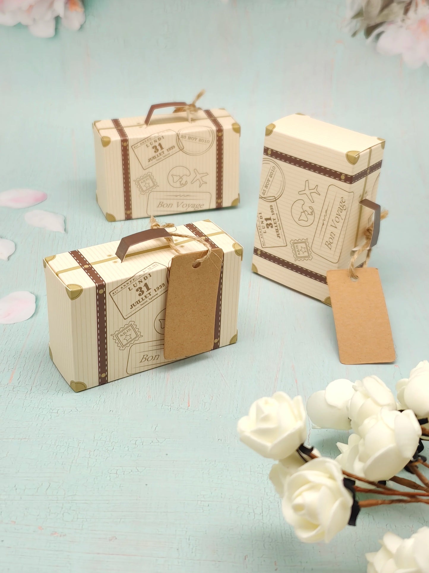 10pcs Mini Luggage Gift Boxes with Hemp Rope Tags