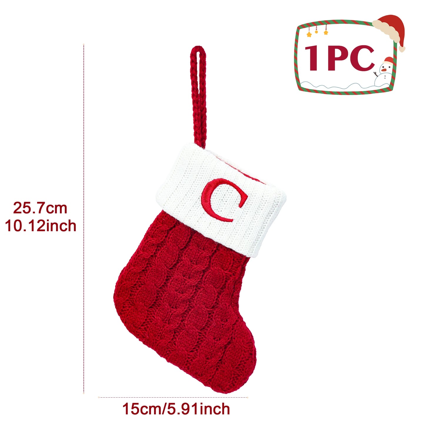 Knitted Christmas Stocking with Snowflake & Letter Design