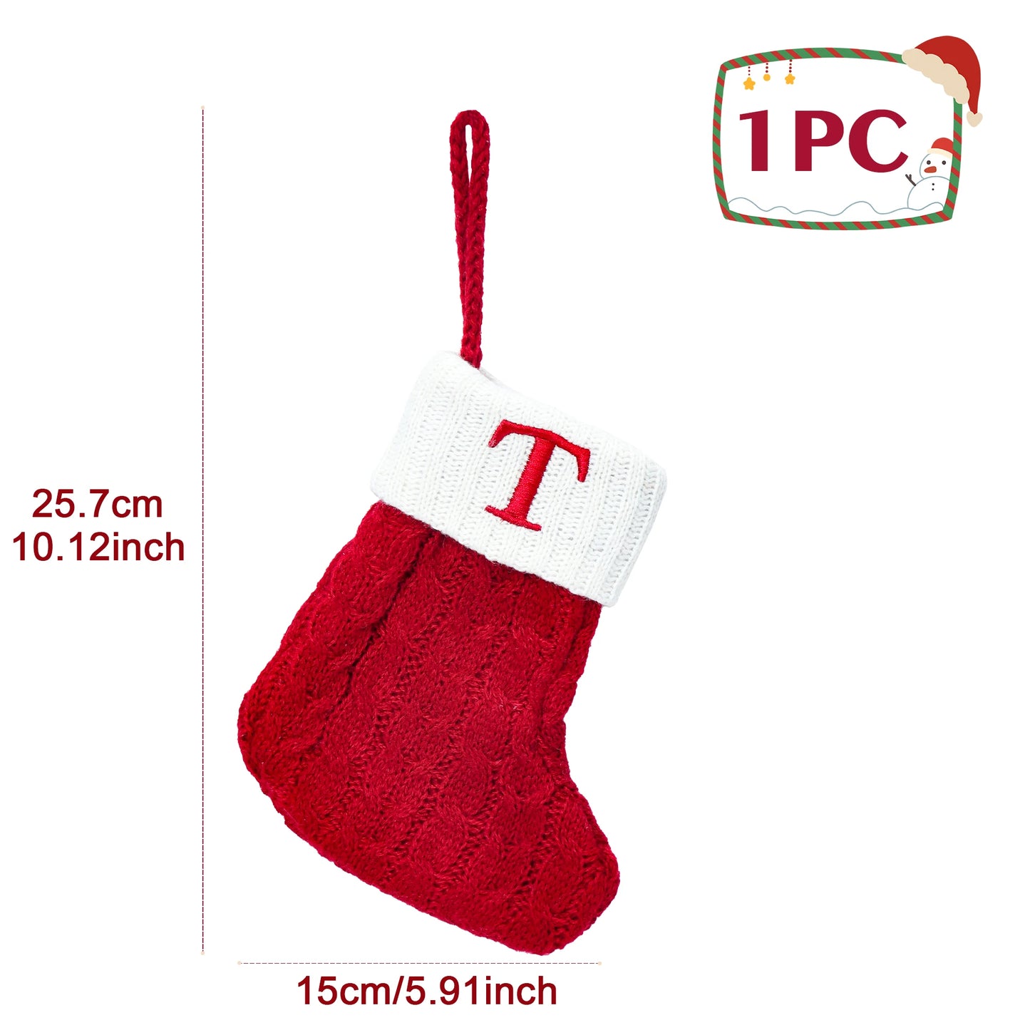 Knitted Christmas Stocking with Snowflake & Letter Design