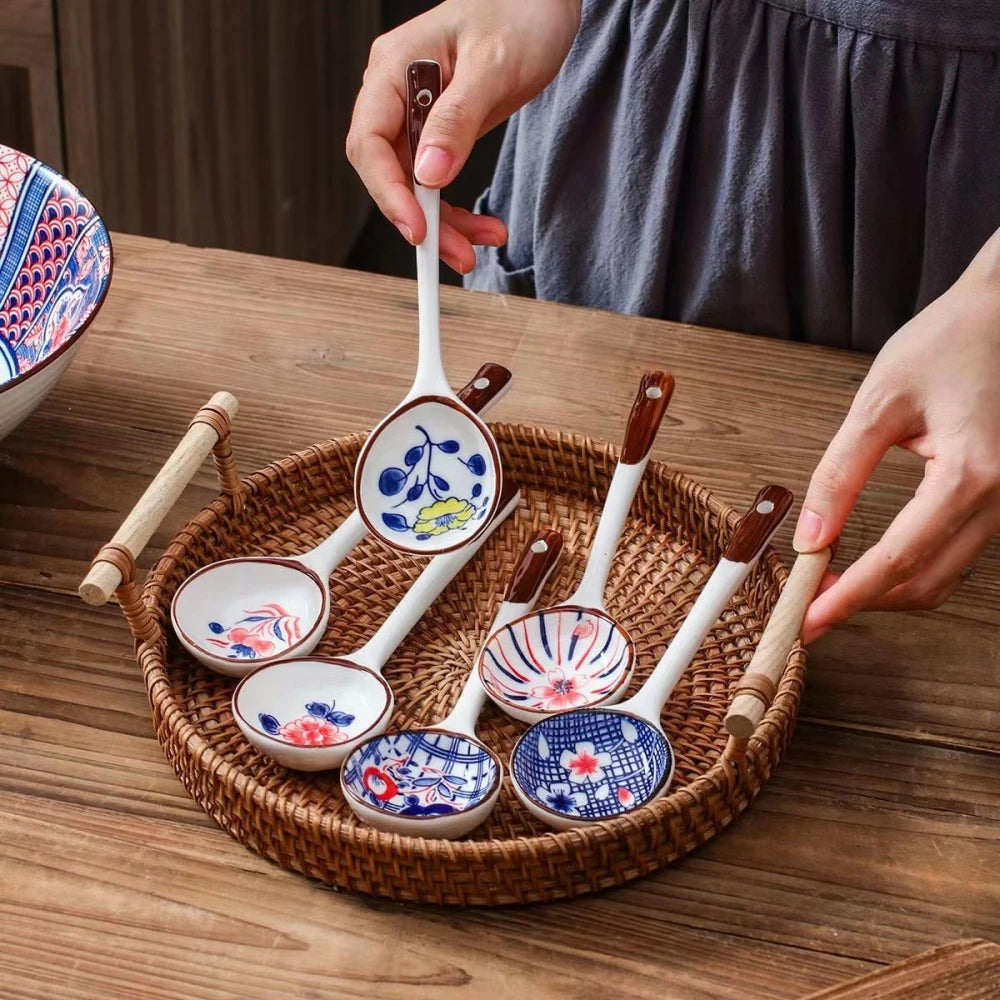 Hand-Painted Ceramic Long-Handled Spoon Set