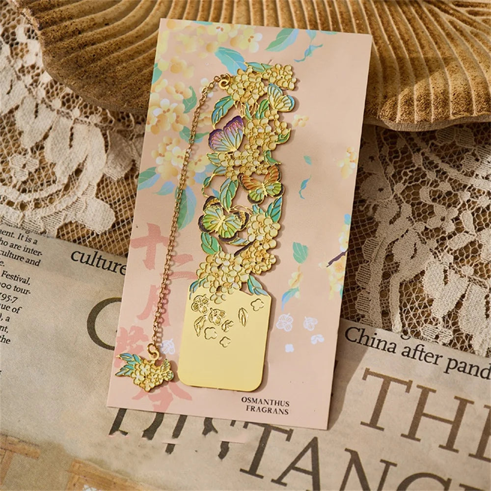 Retro Chinese Floral Metal Bookmark
