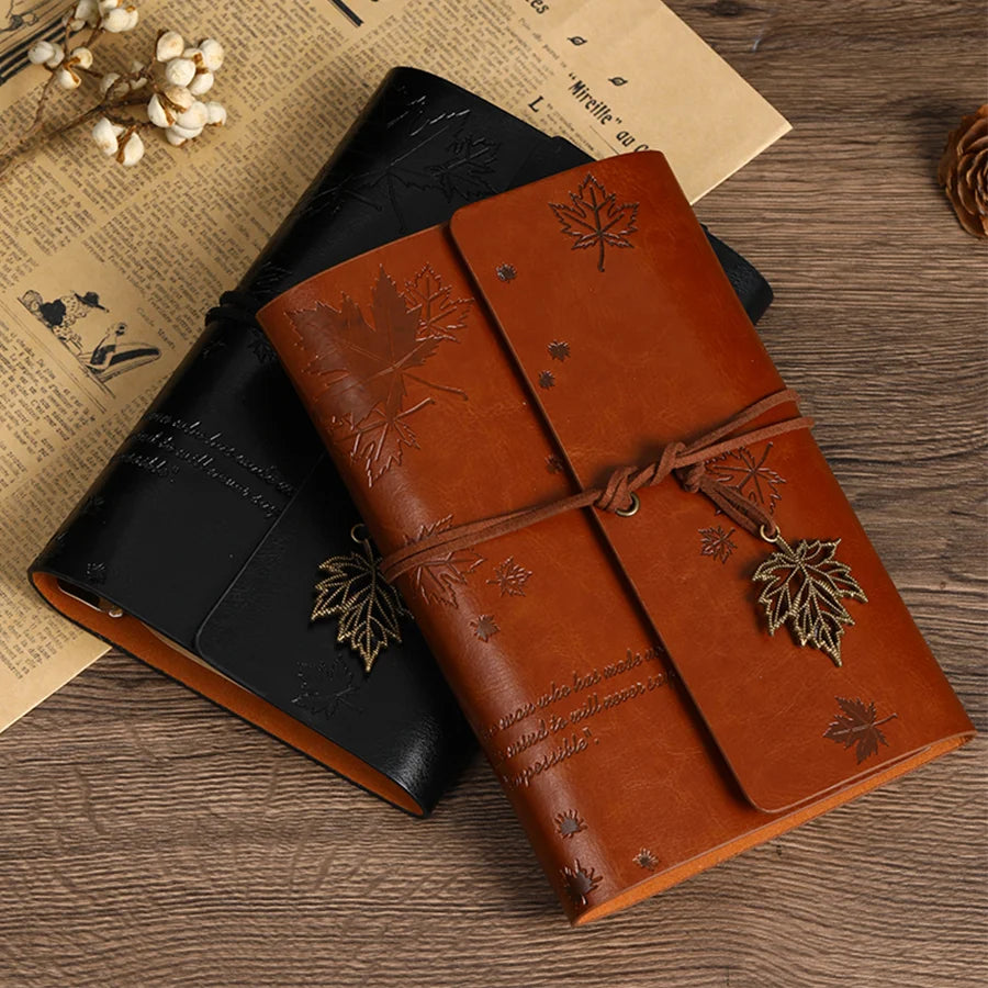 Nostalgic Fallen Leaf Vintage Leather Diary