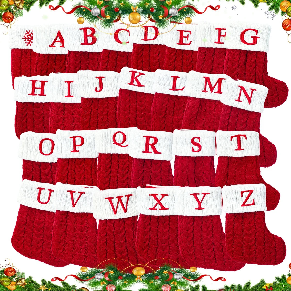Knitted Christmas Stocking with Snowflake & Letter Design