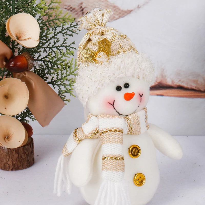 Christmas Plush Doll Ornaments β White Santa & Snowman