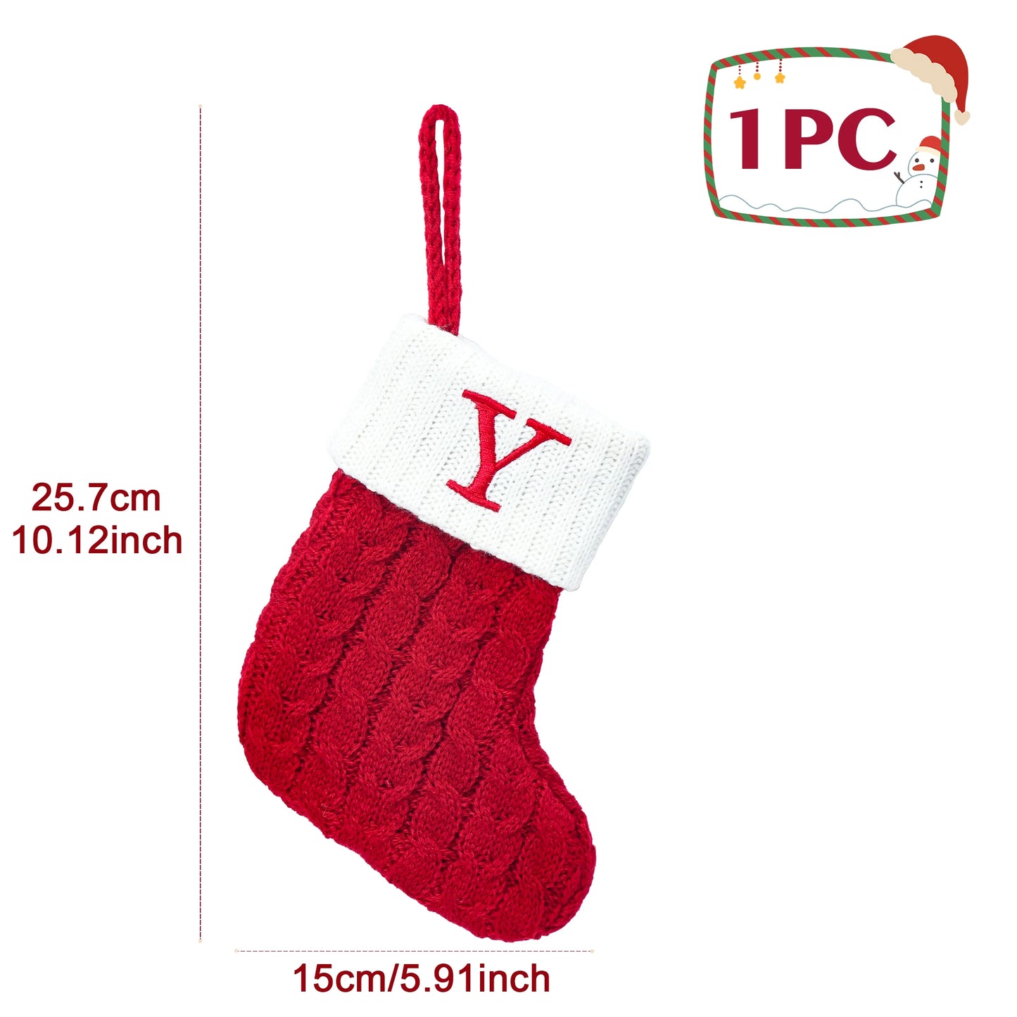 Knitted Christmas Stocking with Snowflake & Letter Design