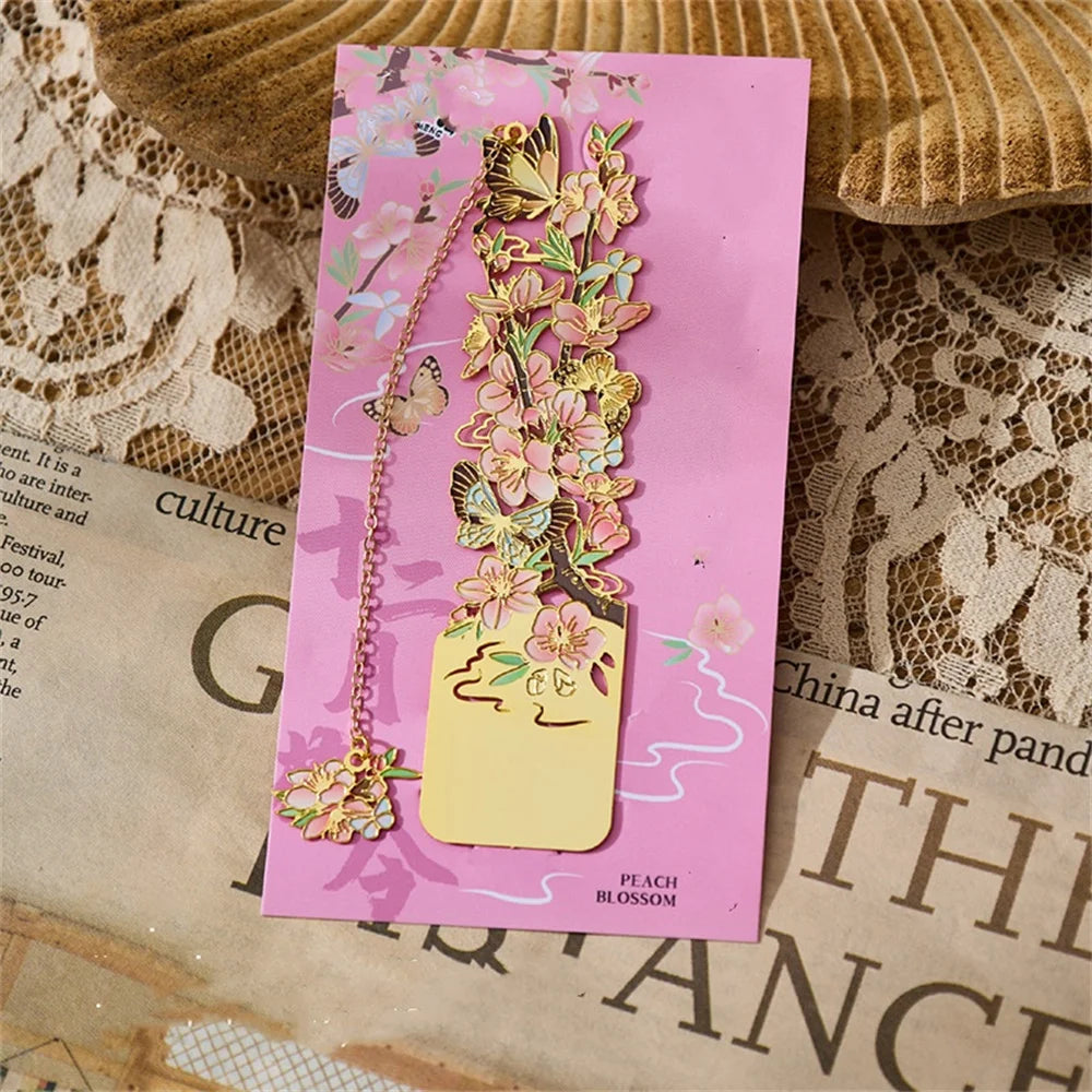Retro Chinese Floral Metal Bookmark