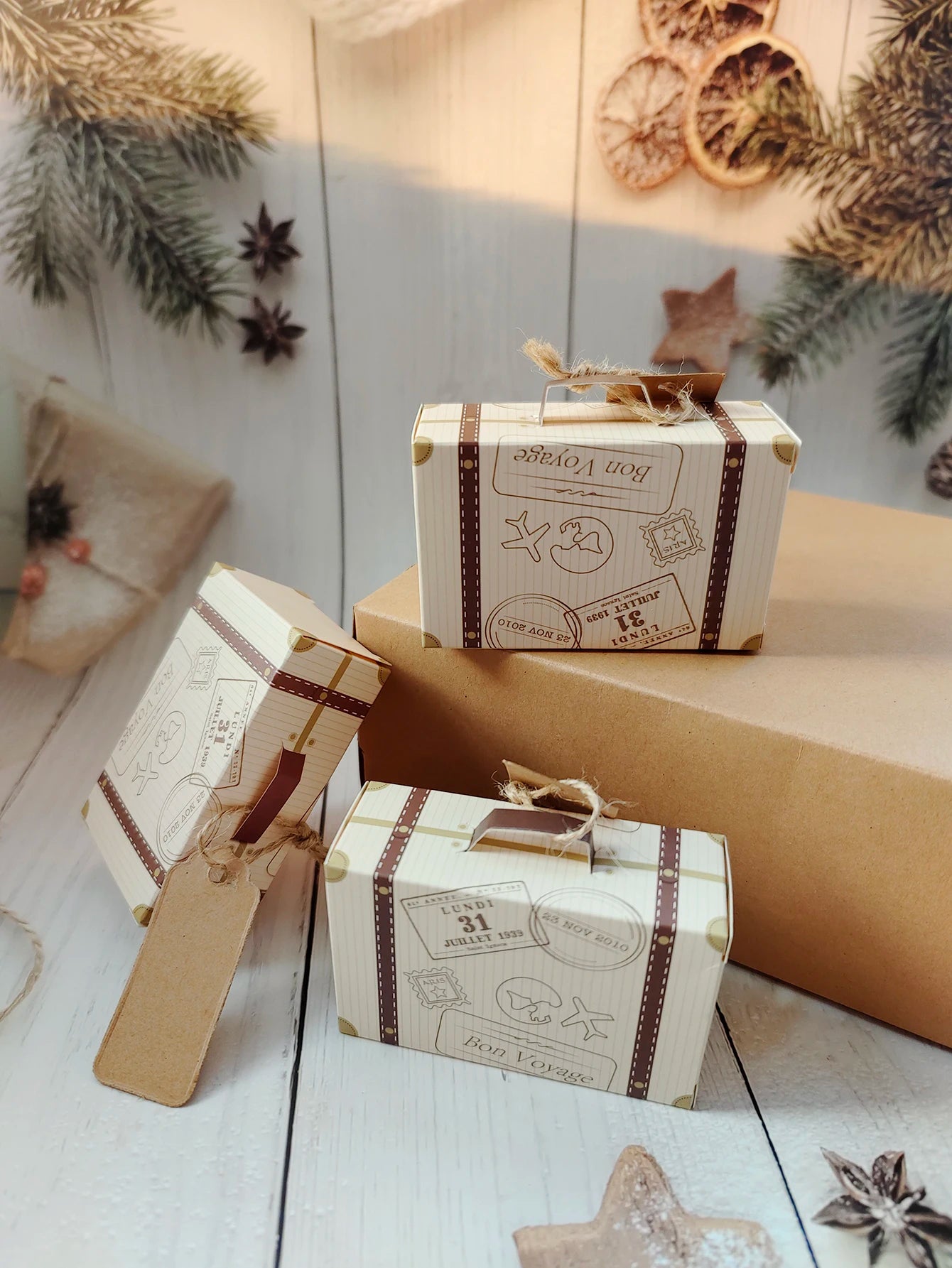 10pcs Mini Luggage Gift Boxes with Hemp Rope Tags