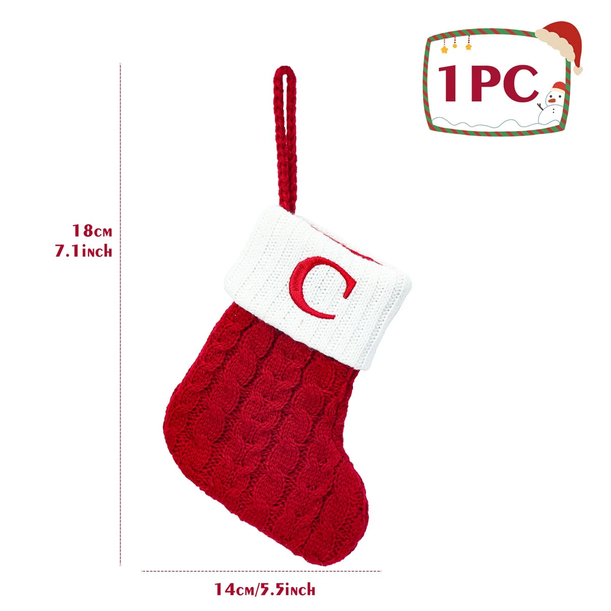 Knitted Christmas Stocking with Snowflake & Letter Design