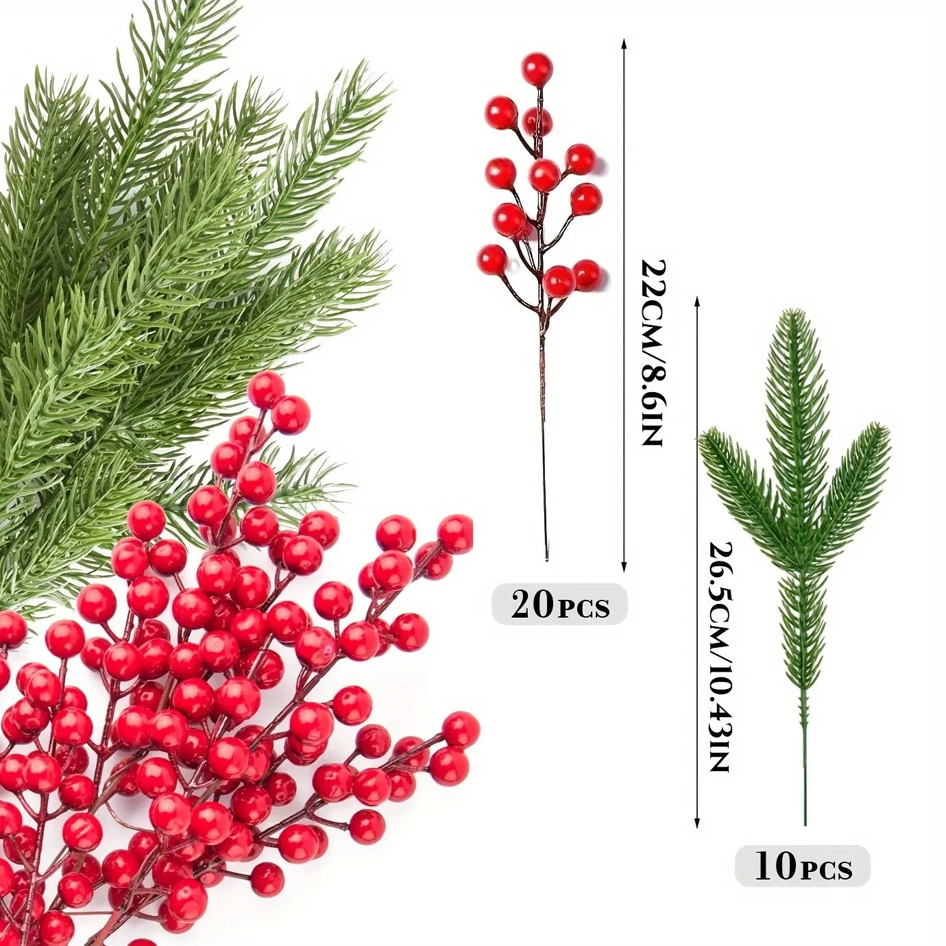 Artificial Pine & Berry Branches(10pcs)