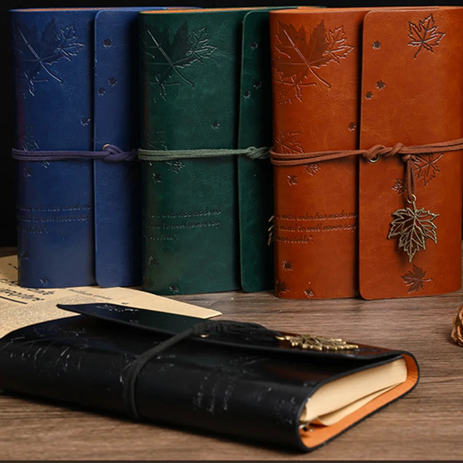 Nostalgic Fallen Leaf Vintage Leather Diary