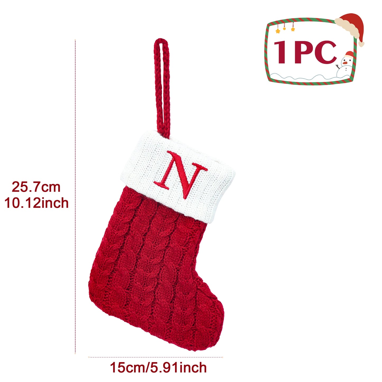 Knitted Christmas Stocking with Snowflake & Letter Design