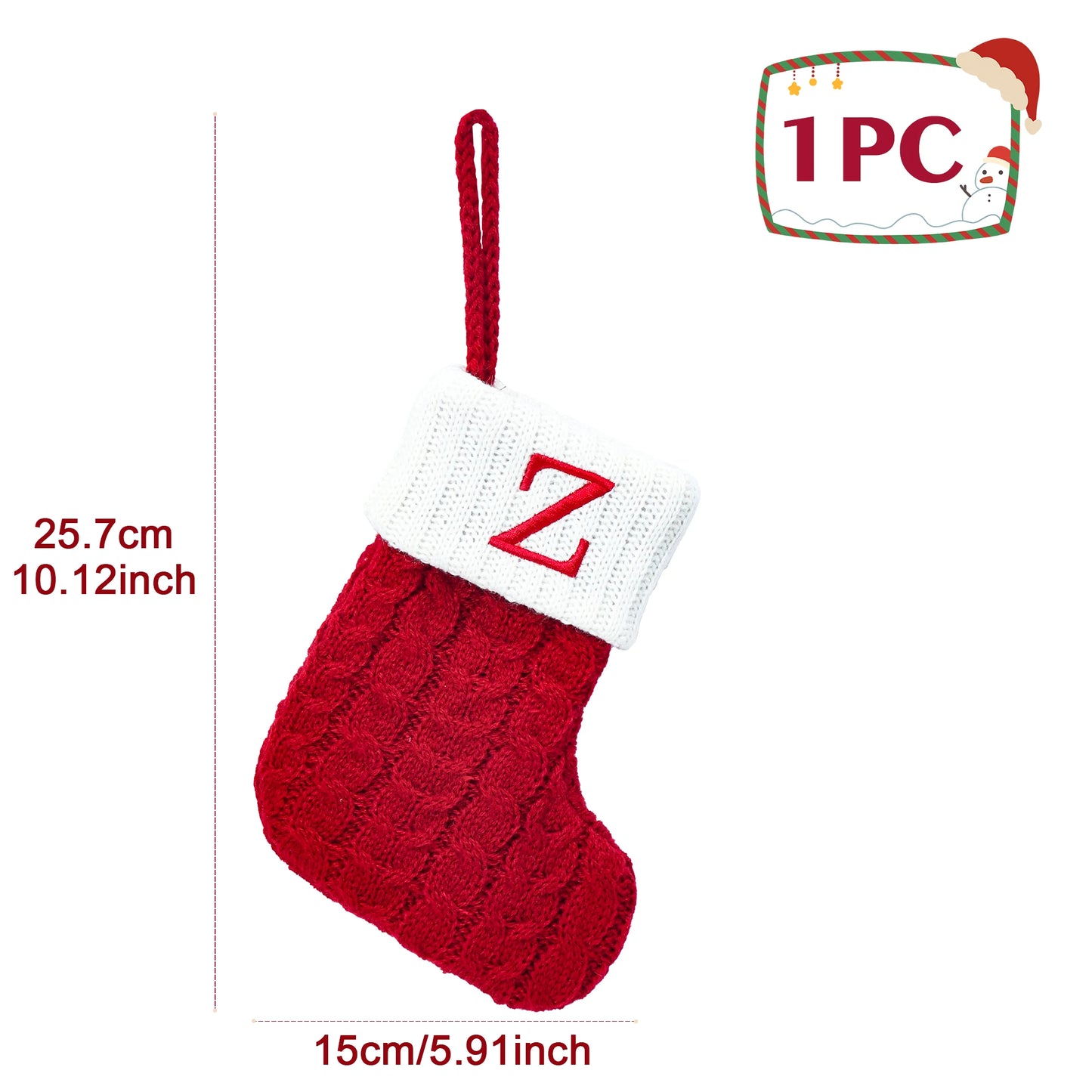 Knitted Christmas Stocking with Snowflake & Letter Design