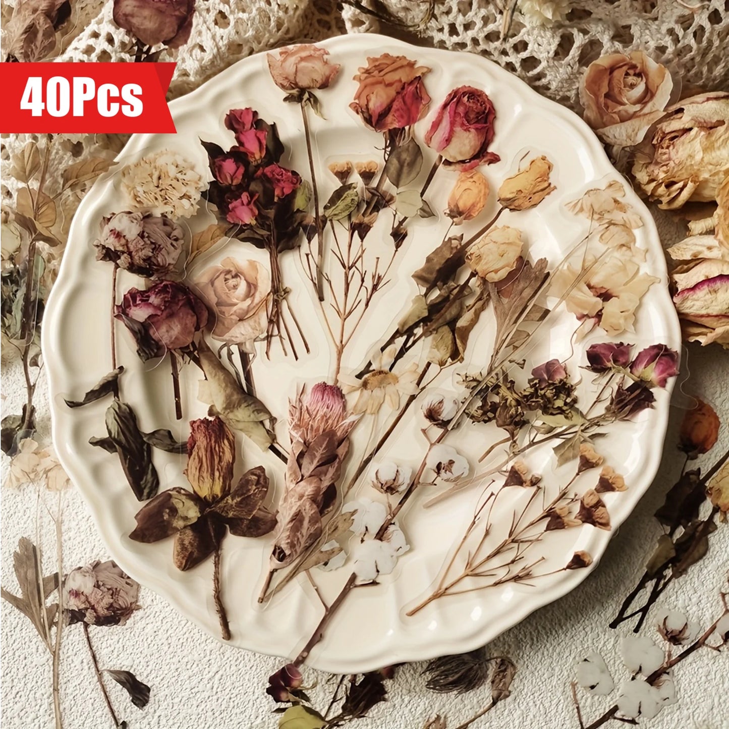 40pcs Rose & Leaf PET Sticker Set