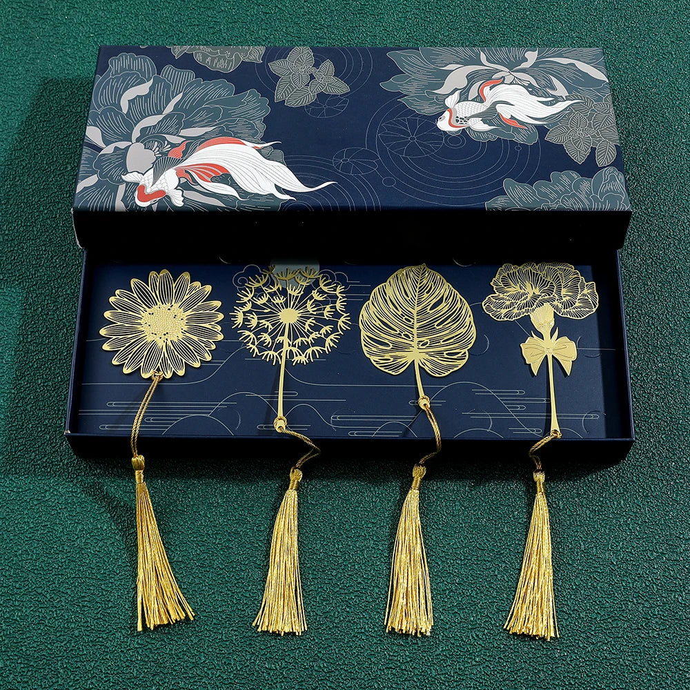 Golden Lotus & Rose Bookmark