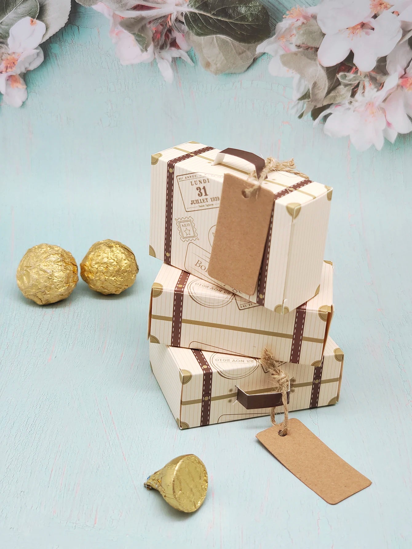10pcs Mini Luggage Gift Boxes with Hemp Rope Tags