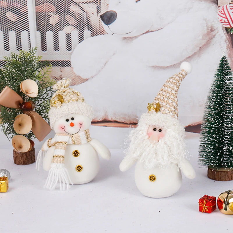 Christmas Plush Doll Ornaments β White Santa & Snowman