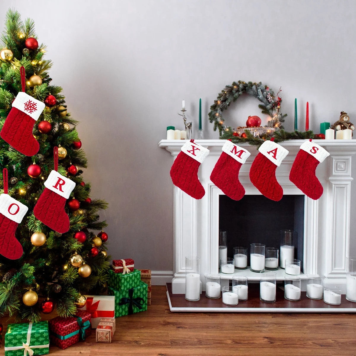 Knitted Christmas Stocking with Snowflake & Letter Design