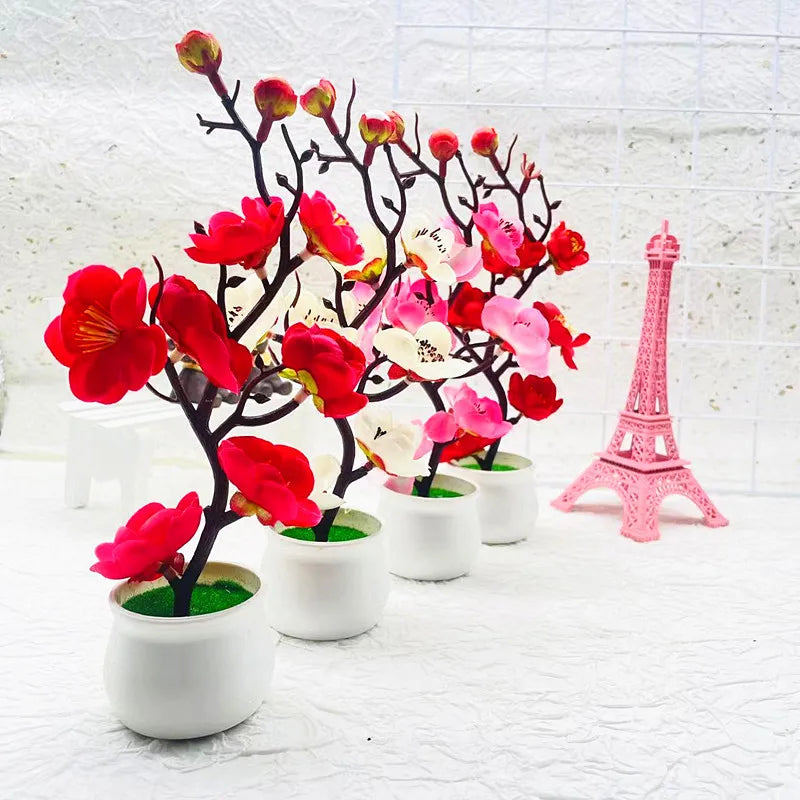 Artificial Plum Blossom Bonsai Potted Plant