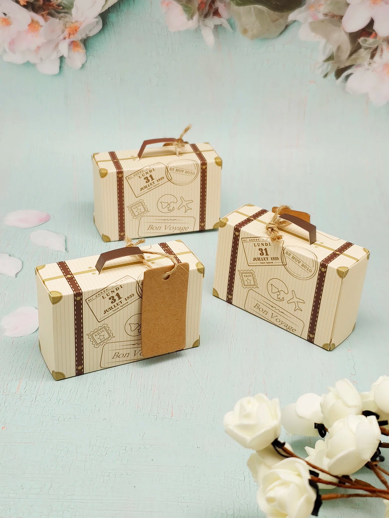 10pcs Mini Luggage Gift Boxes with Hemp Rope Tags