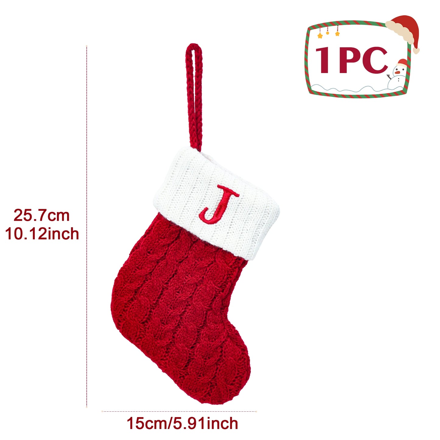Knitted Christmas Stocking with Snowflake & Letter Design