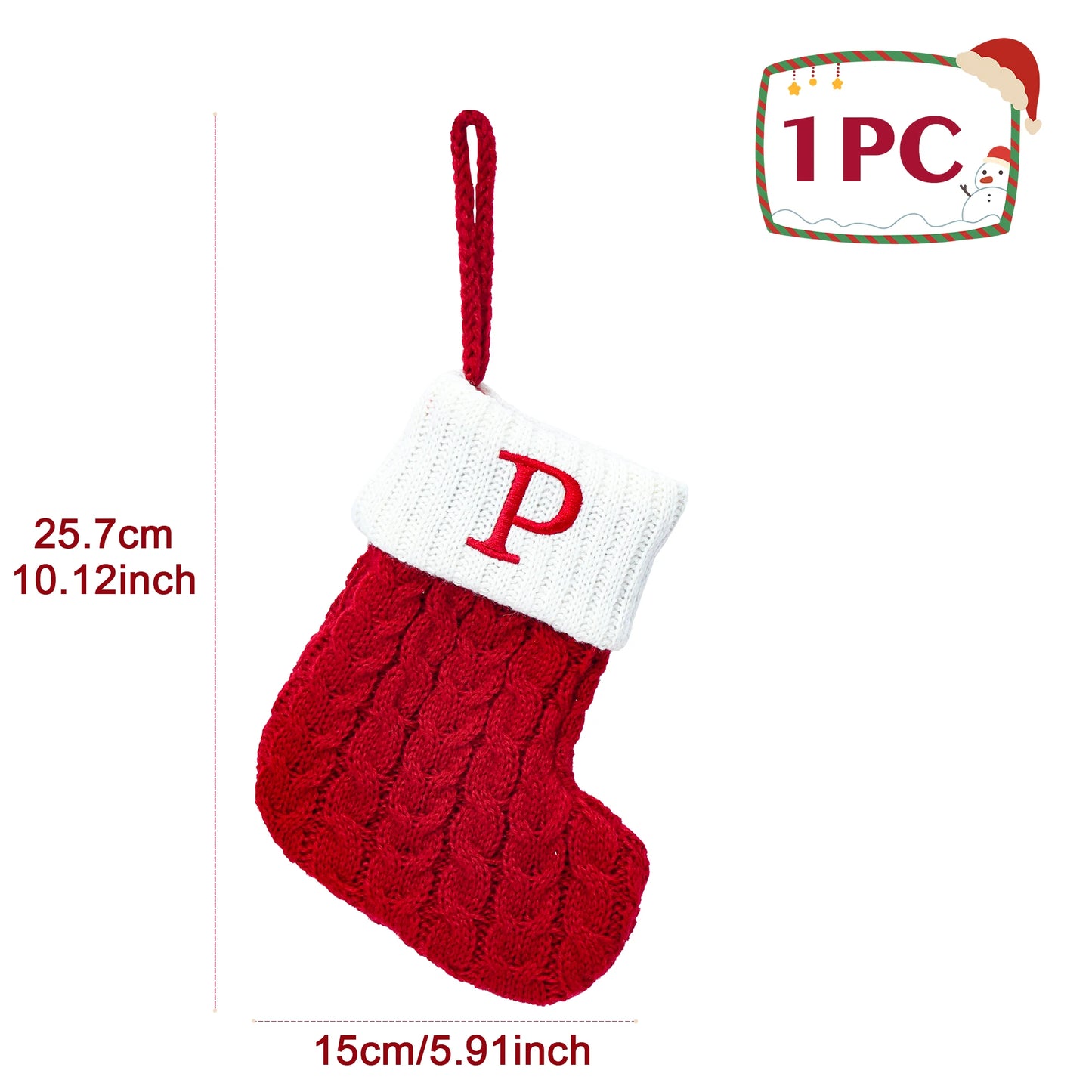 Knitted Christmas Stocking with Snowflake & Letter Design