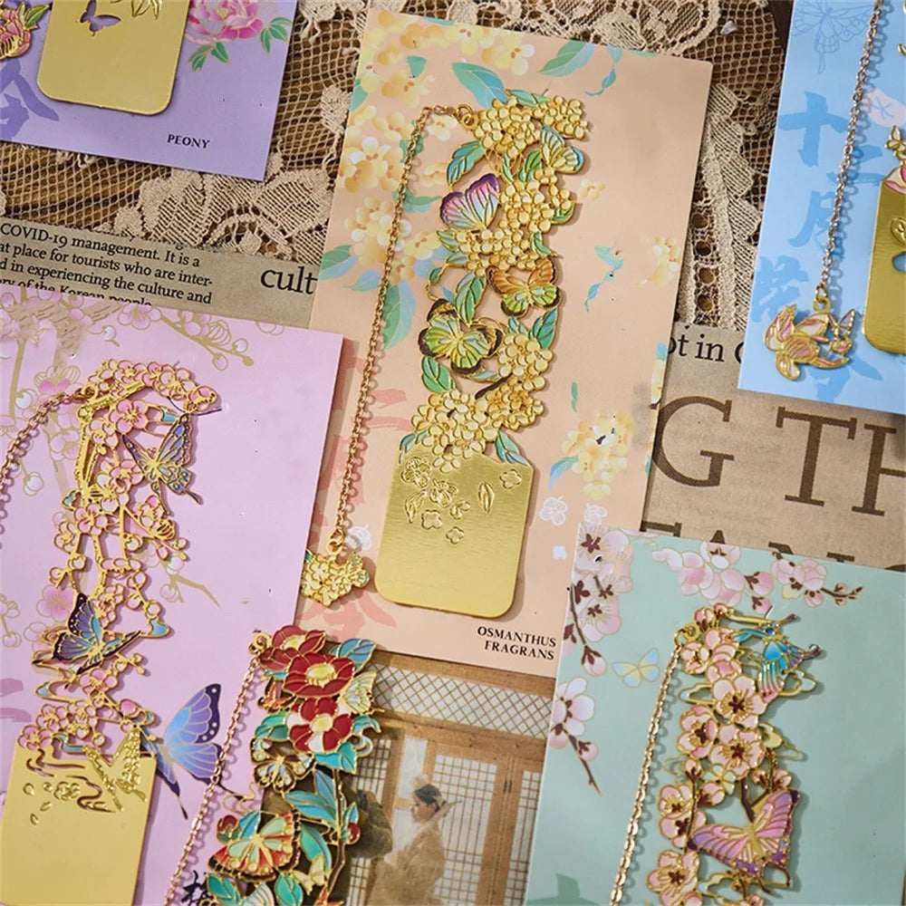 Retro Chinese Floral Metal Bookmark