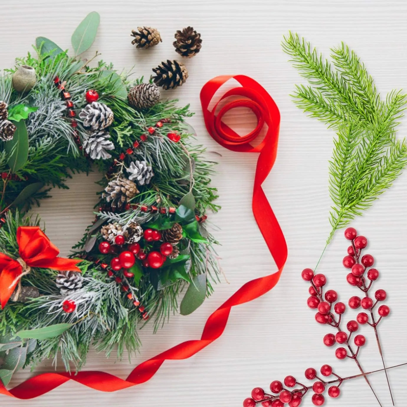 Artificial Pine & Berry Branches(10pcs)