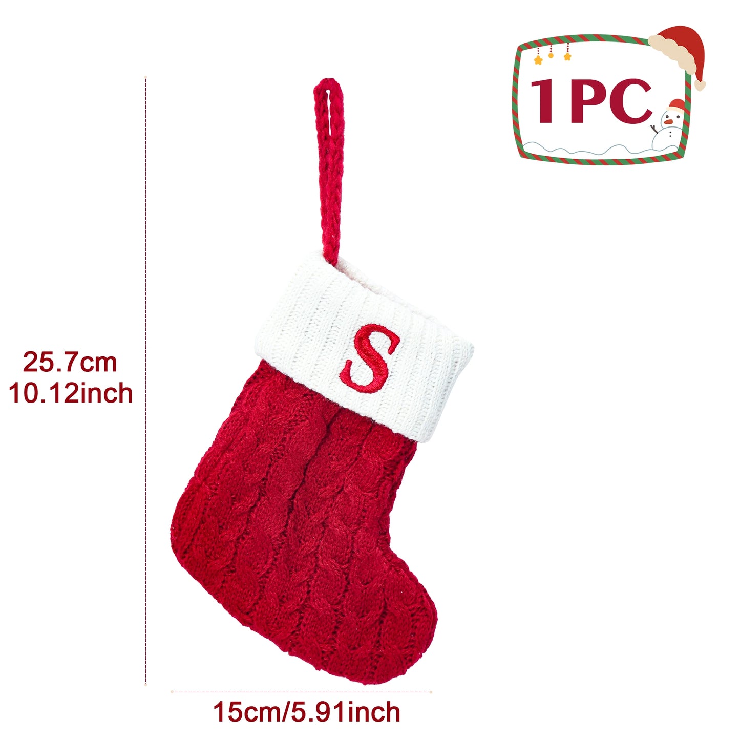 Knitted Christmas Stocking with Snowflake & Letter Design