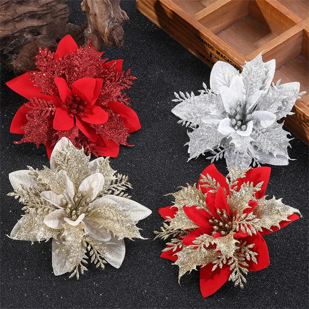 Glitter Christmas Flowers (5/10pcs)