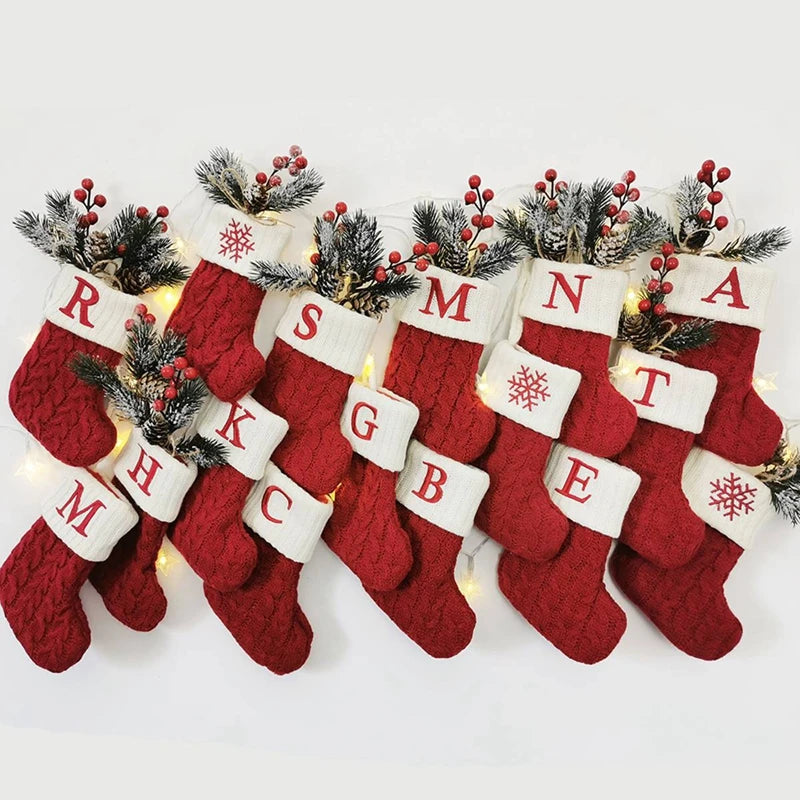 Knitted Christmas Stocking with Snowflake & Letter Design
