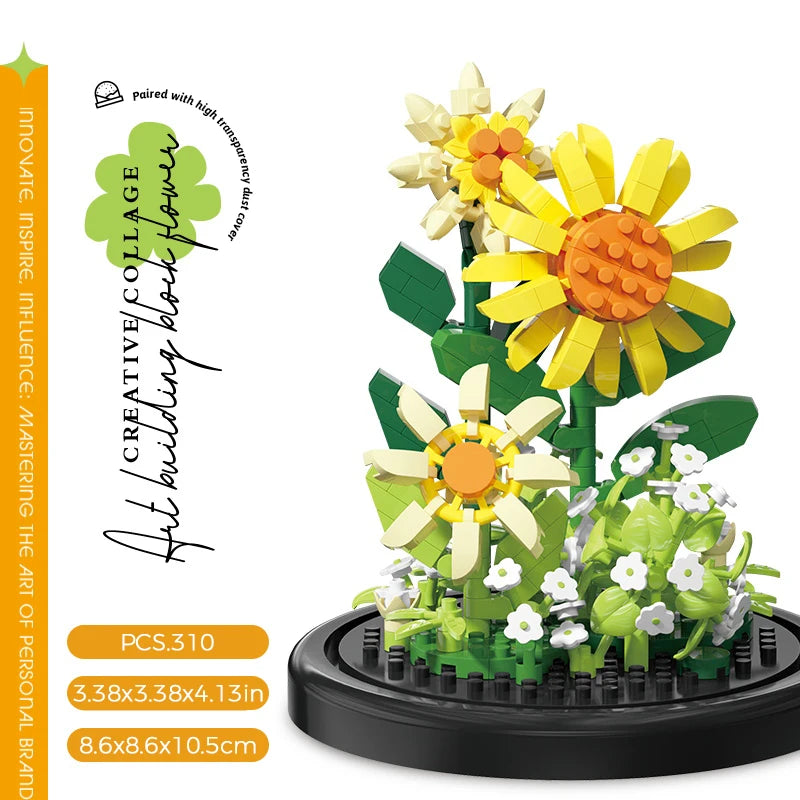 Micro Building Block Sunflower Bouquet