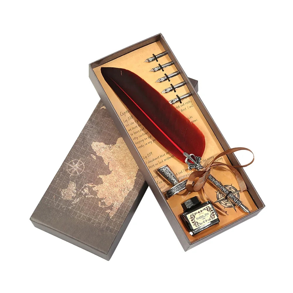 Retro Feather Pen Writing Ink Set