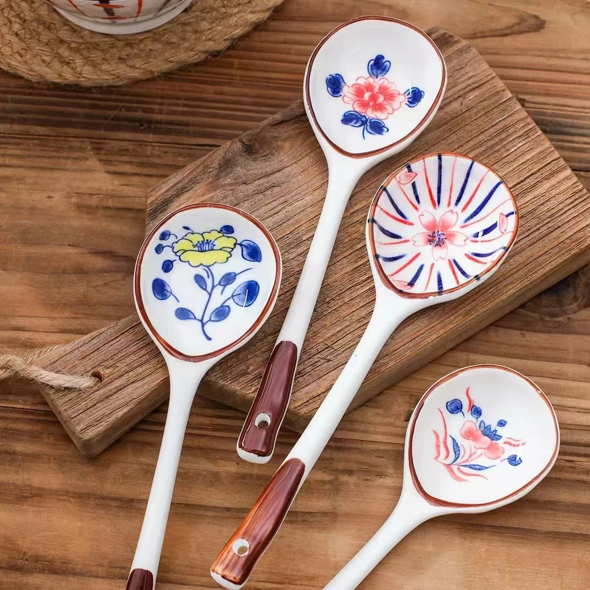 Hand-Painted Ceramic Long-Handled Spoon Set