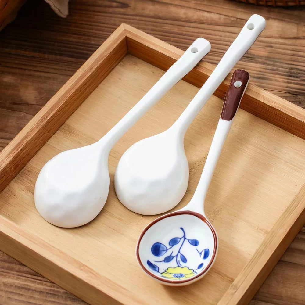 Hand-Painted Ceramic Long-Handled Spoon Set