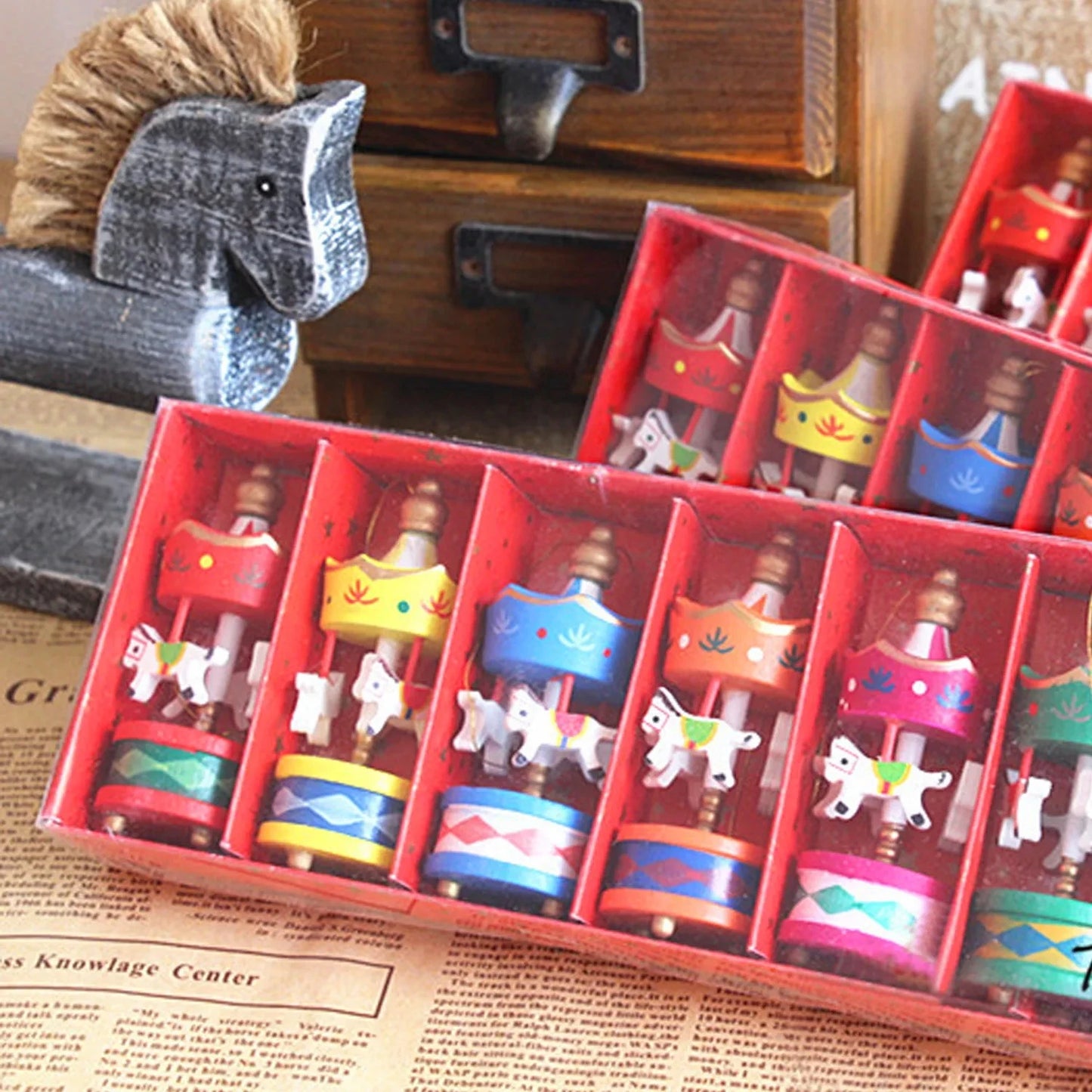 Christmas Wooden Carousel Horse Ornament