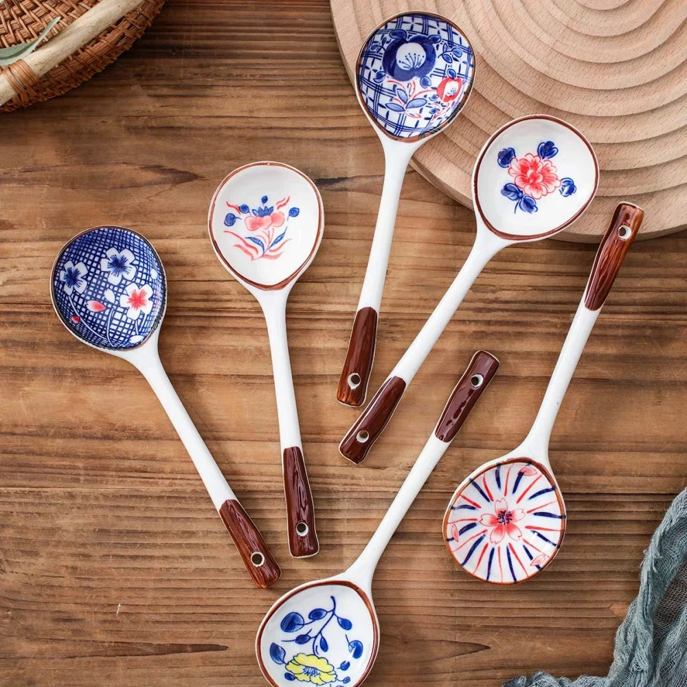 Hand-Painted Ceramic Long-Handled Spoon Set