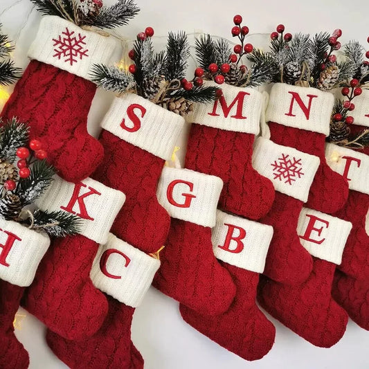 Knitted Christmas Stocking with Snowflake & Letter Design