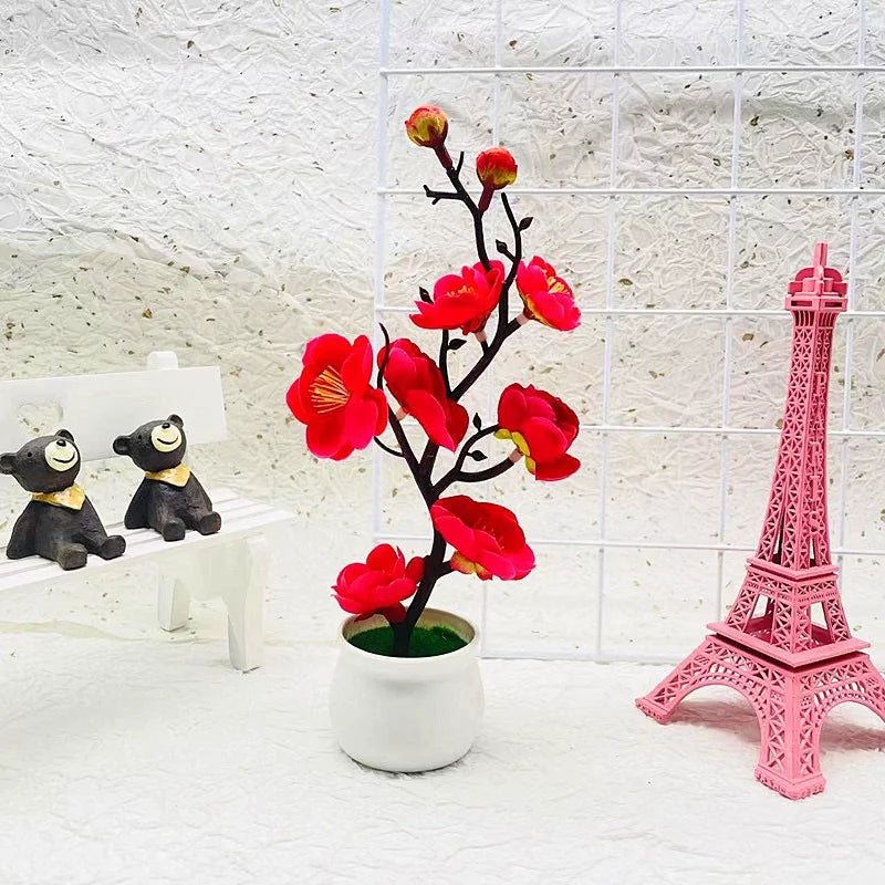 Artificial Plum Blossom Bonsai Potted Plant