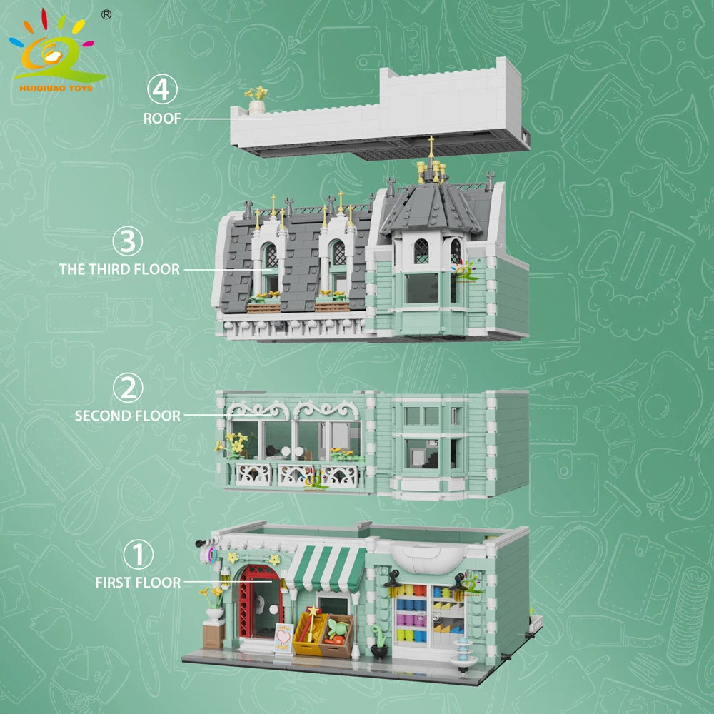 NoeluxeTM City Corner Coffee Shop Building Block Set