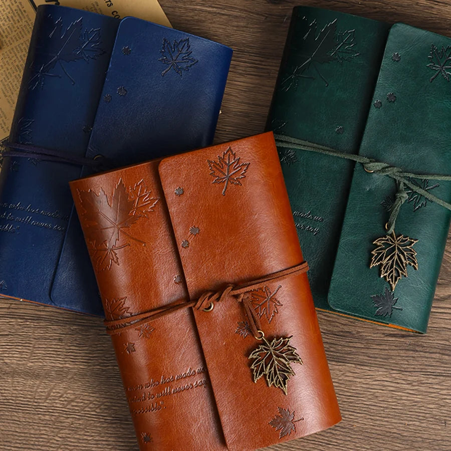 Nostalgic Fallen Leaf Vintage Leather Diary