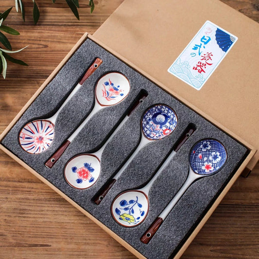 Hand-Painted Ceramic Long-Handled Spoon Set