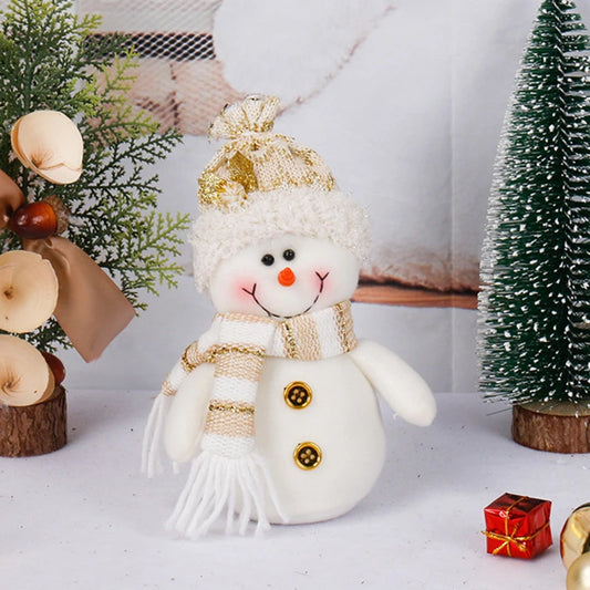 Christmas Plush Doll Ornaments – White Santa & Snowman